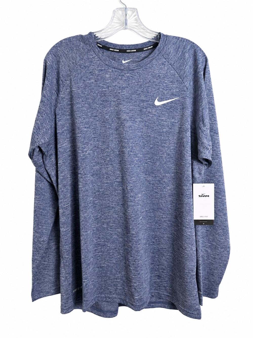 Nike Swim Men’s Dri-FIT Long Sleeve Shirt Blue Heather UPF 40+ Size Large NWT